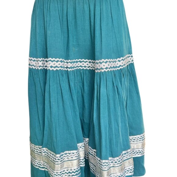 XXI Women’s size Smalll Teal Blue Green Cotton Skirt Silver Trim Side Zipper - Picture 2 of 11